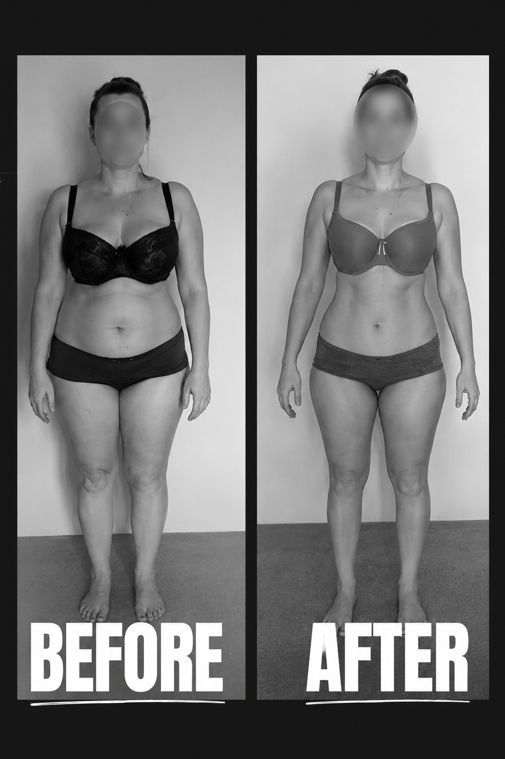 Sarah M. before and after 8 week transformation